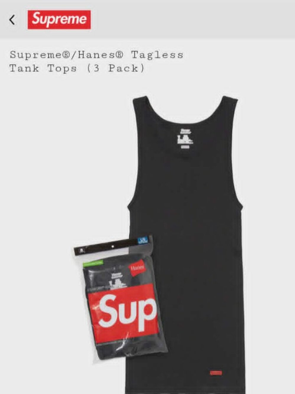 Supreme Hanes Black Tagless Tank Top Size XL 46-48, 3 Pack Sold Out Ships Fast ✅